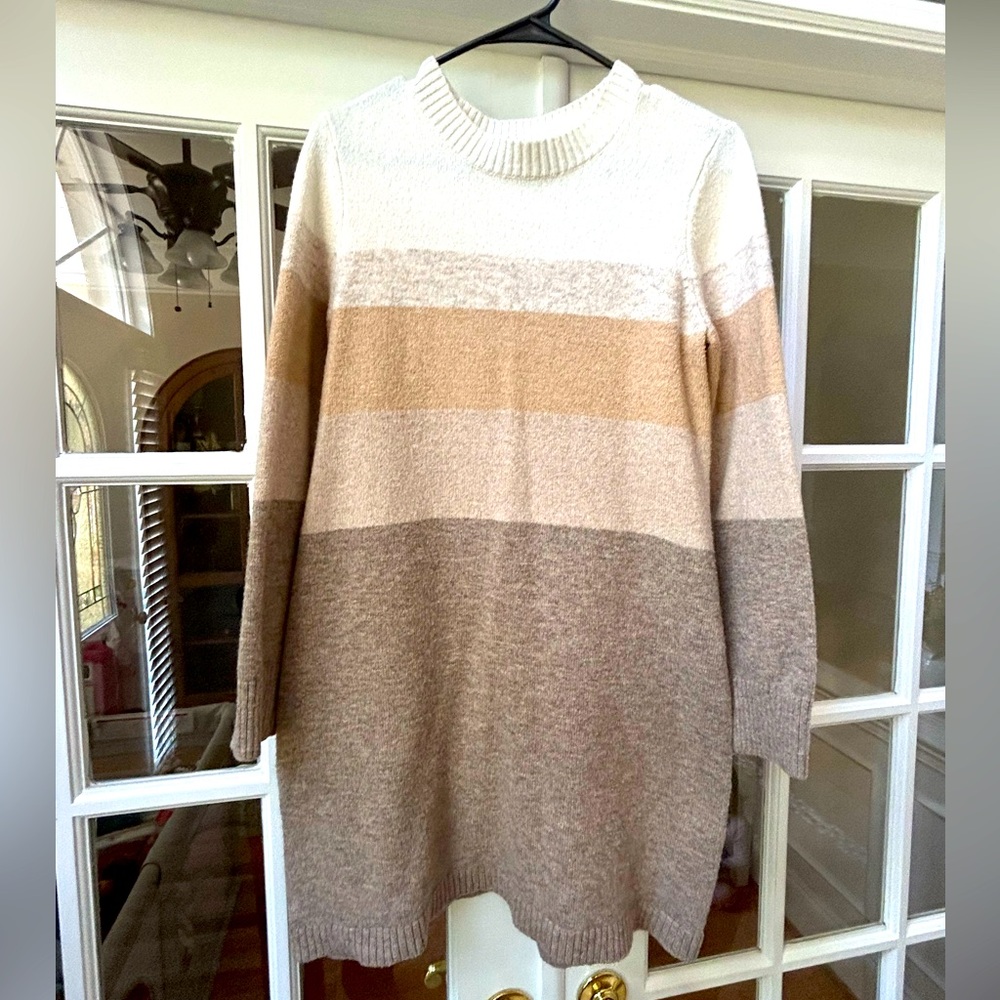 Neutral colored sweater dress